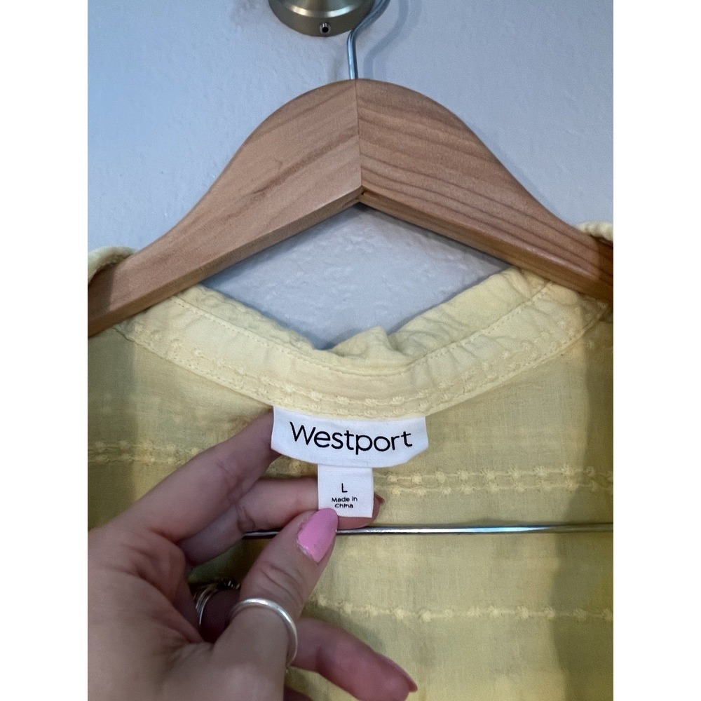 Westport 100% Cotton Swiss Dot Yellow Button Up Long Sleeve Shirt Lightweight - Picture 3 of 9